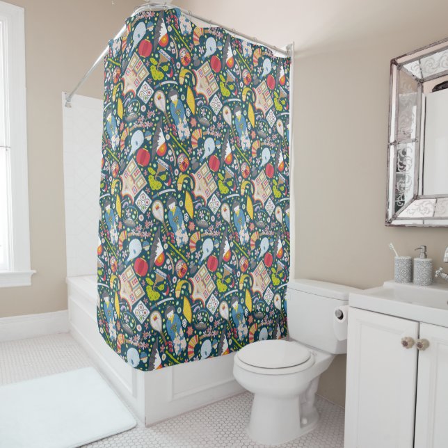 Rideaux De Douche Motif sans couture japonais (En situation)
