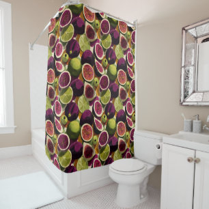 Rideaux De Douche Motif sans couture vibrant de figues tranchées et