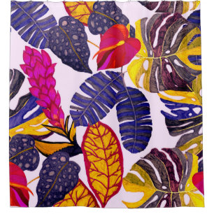 Rideaux De Douche Motif sans faille créative avec feuilles tropicaux