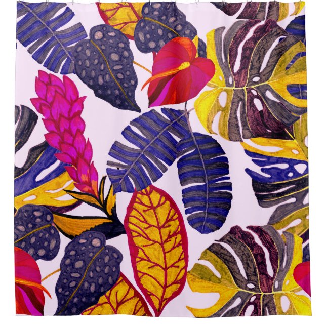 Rideaux De Douche Motif sans faille créative avec feuilles tropicaux (Devant)