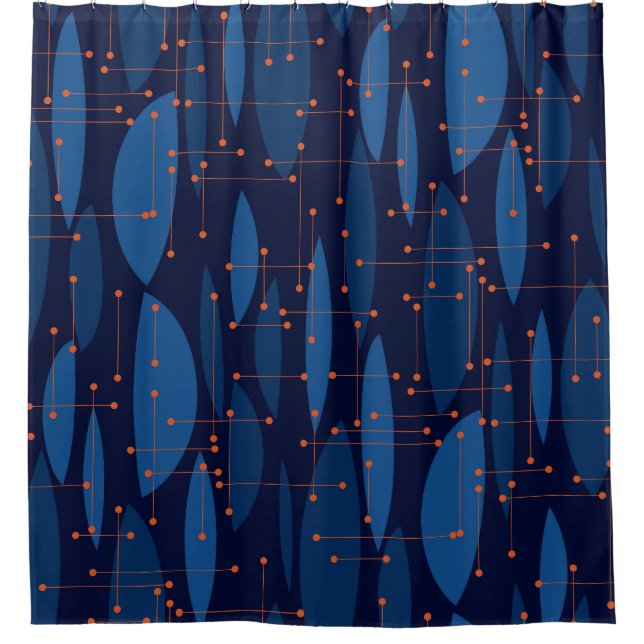 Rideaux De Douche Motif sans joint atomique bleu du milieu du siècle (Devant)