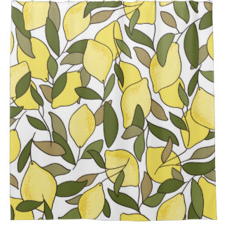 Rideaux De Douche Motif sans joint avec citrons et feuilles
