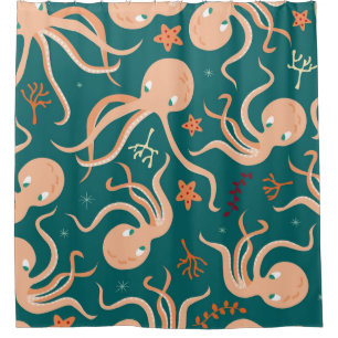 Rideaux De Douche Motif sans joint avec des animaux sous-marins, cu
