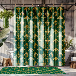Rideaux De Douche Motif sans soudure à fleur de lis or sur vert
