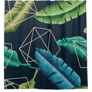 Rideaux De Douche Motif sans soudure feuille avec li polygonal abstr