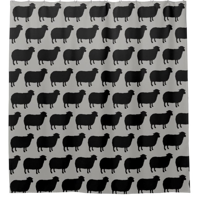 Rideaux De Douche Motif Silhouettes de mouton noir (Devant)