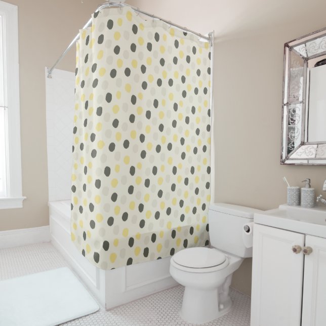 Rideaux De Douche Motif simple et moderne de Polka gris jaune (En situation)