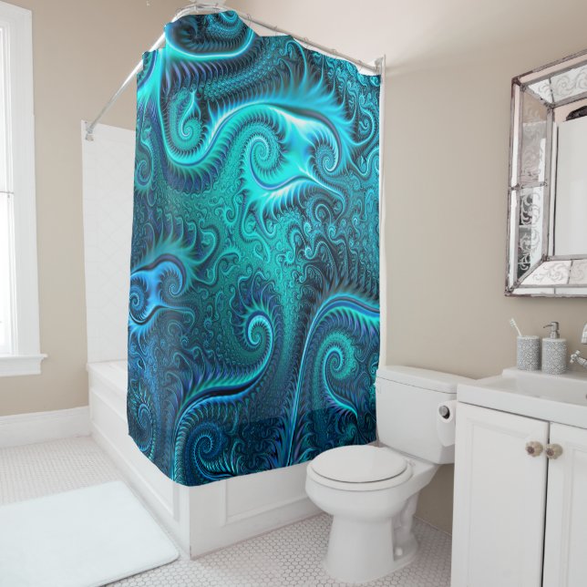 Rideaux De Douche Motif spiral bleu et Turquoise Octopus Tentacles (En situation)