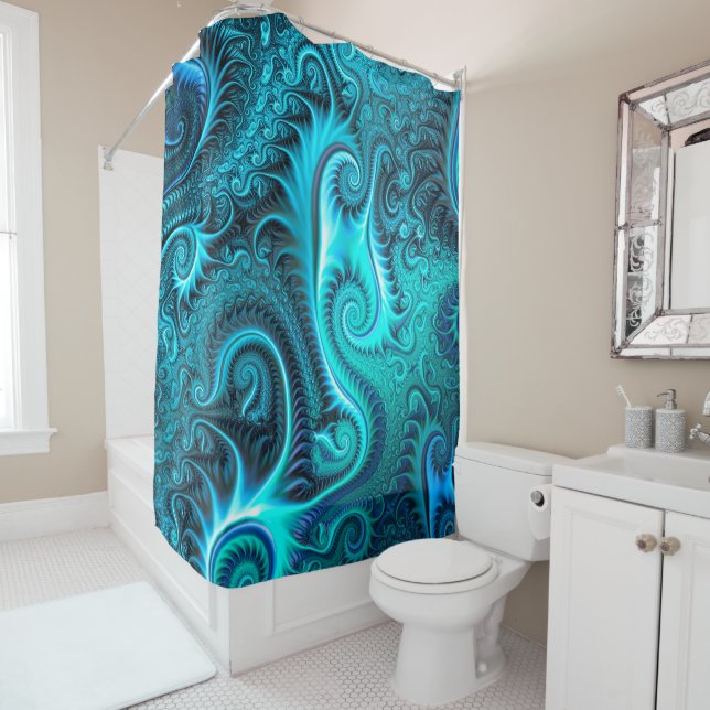 Rideaux De Douche Motif spiral bleu et Turquoise Octopus Tentacles (En situation)