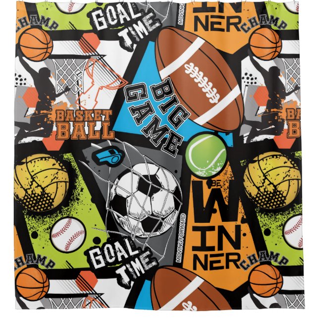 Rideaux De Douche Motif Sportif Avec Ballons (Devant)