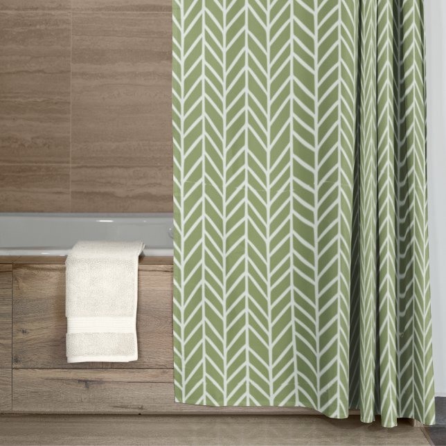 Rideaux De Douche Motif stylé Sage Green Boho Herringbone (Créateur téléchargé)