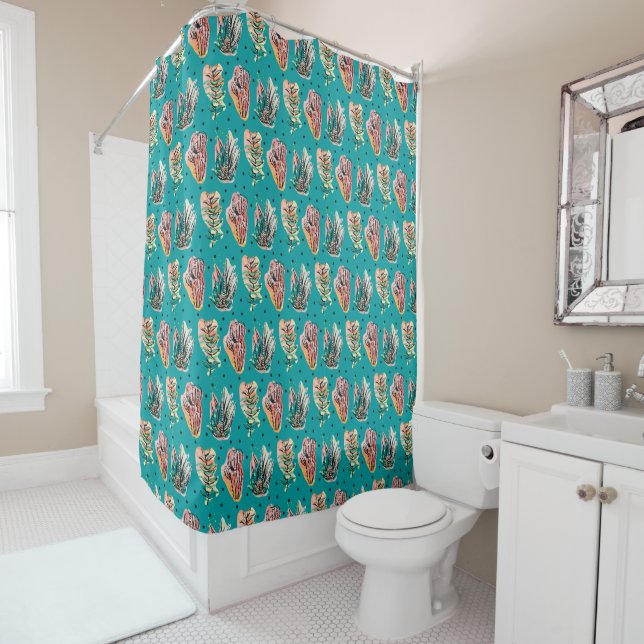 Rideaux De Douche Motif succulent de cactus graphique abstrait (En situation)
