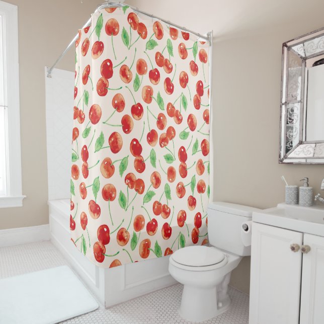 Rideaux De Douche Motif Sweet Red Cherry (En situation)