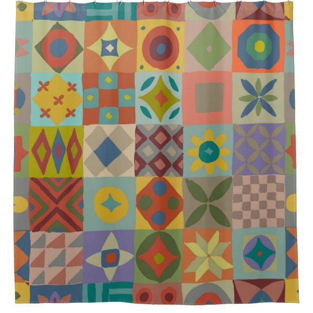 Rideaux De Douche Motif Talavera. Un patchwork indien. Nom turc (Devant)