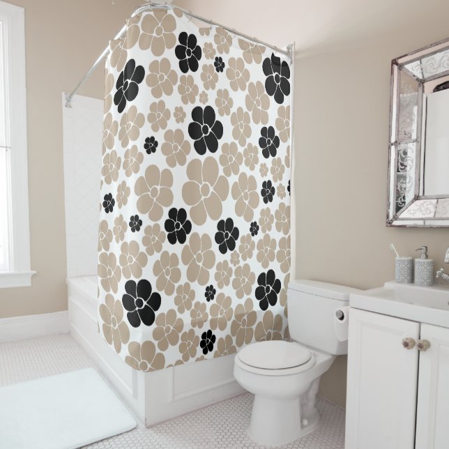 Rideaux De Douche Motif tendance en Taupe, noir et blanc (En situation)