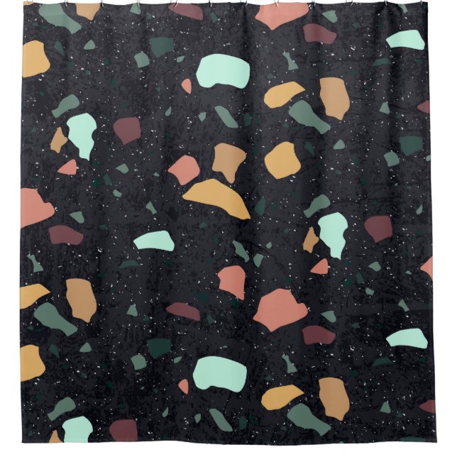 Rideaux De Douche Motif Terrazzo Noir (Devant)