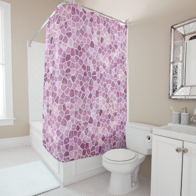 Rideaux De Douche Motif Terrazzo Patchwork Pavé Rose Pâle (En situation)