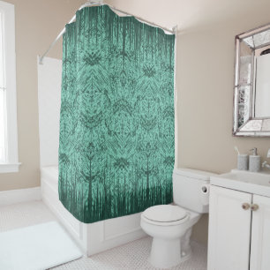 Rideaux De Douche Motif Tiki Abstrait Vert Aqua