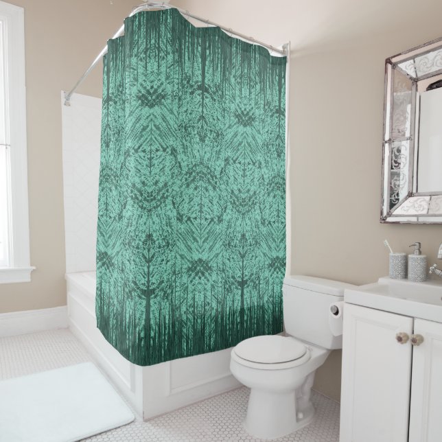 Rideaux De Douche Motif Tiki Abstrait Vert Aqua (En situation)