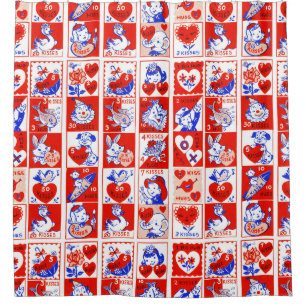 Rideaux De Douche Motif timbre de la Saint-Valentin vintage des anné