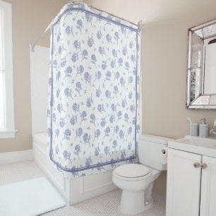 Rideaux De Douche Motif Toile Botanique d'Hortensia Bleu et Blanc