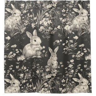 Rideaux De Douche Motif Toile de Grandmillennial Lapin Noir