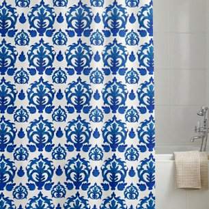 Rideaux De Douche Motif Toile de Jouy Bleu Français