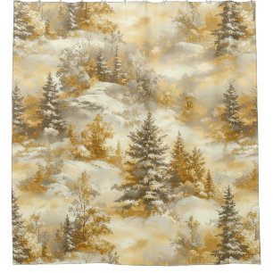 Rideaux De Douche Motif Toile de Jouy Forêt d'Hiver (1)
