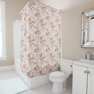 Rideaux De Douche Motif Toile De Jouy Rose Pâle Vintage