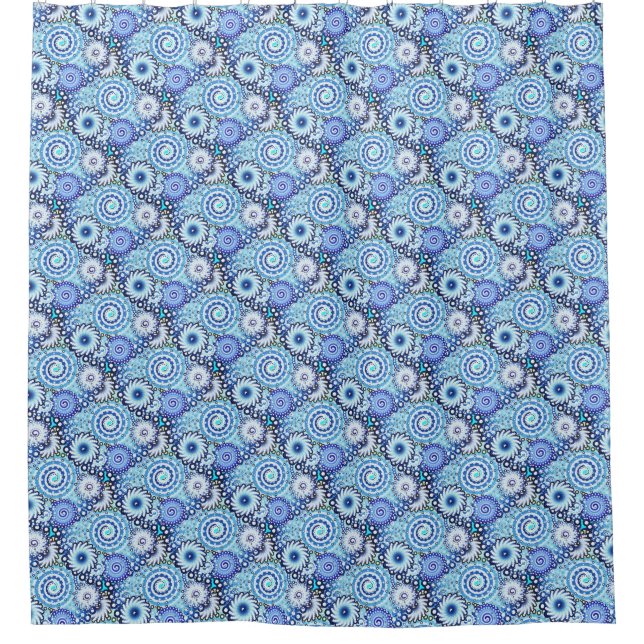 Rideaux De Douche Motif tourbillon fractal, nuances bleues (Devant)