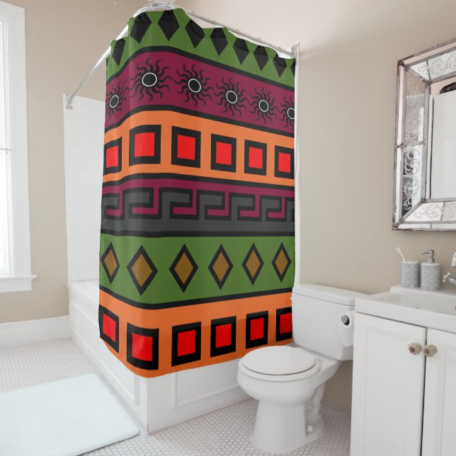 Rideaux De Douche Motif traditionnel africain authentique (En situation)