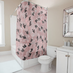 Rideaux De Douche Motif Triangles Rose Poudrée Or et Noir