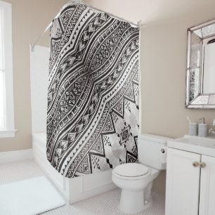 Rideaux De Douche Motif tribal géométrique moderne noir et blanc