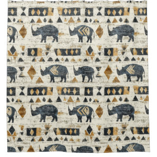 Rideaux De Douche Motif tribal rhinocéros rustique (1)
