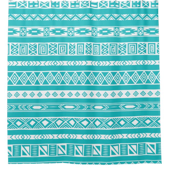 Rideaux De Douche motif tribal turquoise et blanc aztèque (Devant)