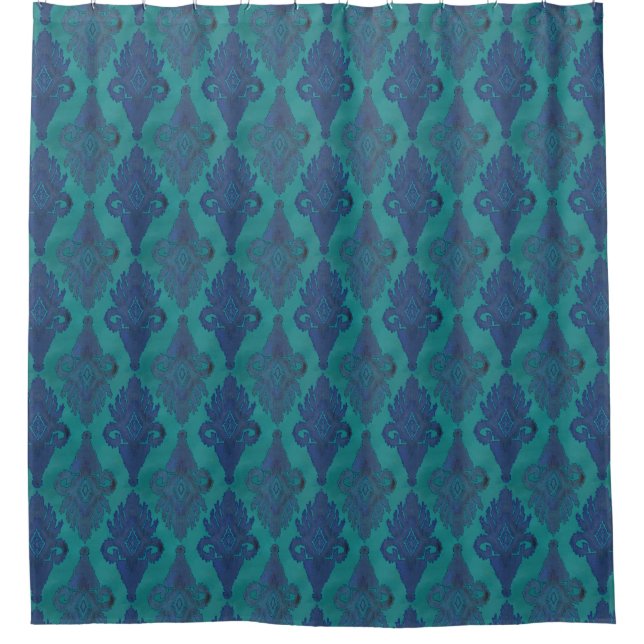 Rideaux De Douche Motif tribal Uabek IKAT Vintage Blue Green Navy (Devant)
