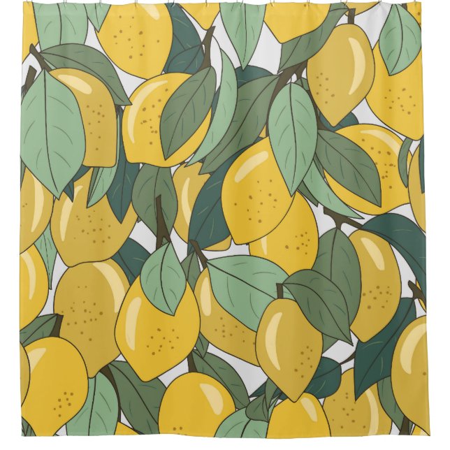 Rideaux De Douche Motif tropical aux citrons jaunes. (Devant)