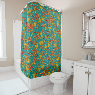 Rideaux De Douche Motif Tropical avec Feuilles Rouges et Jaunes