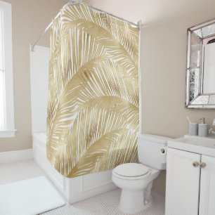 Rideaux De Douche Motif Tropical de feuille d'or moderne
