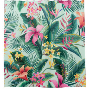 Rideaux De Douche motif tropical fleuri sans coutures avec hibiscus 