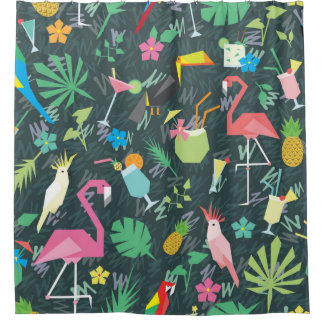 Rideaux De Douche Motif tropical sans couture avec oiseaux et boisso