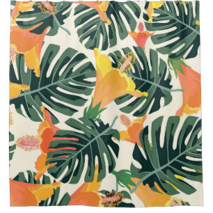 Rideaux De Douche Motif tropical. Texture textile colorée. exotique