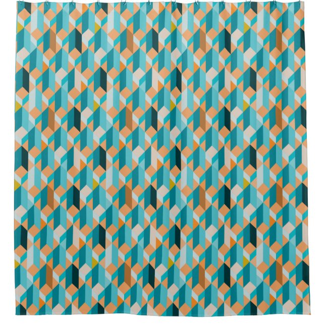 Rideaux De Douche Motif turquoise et orange de formes (Devant)