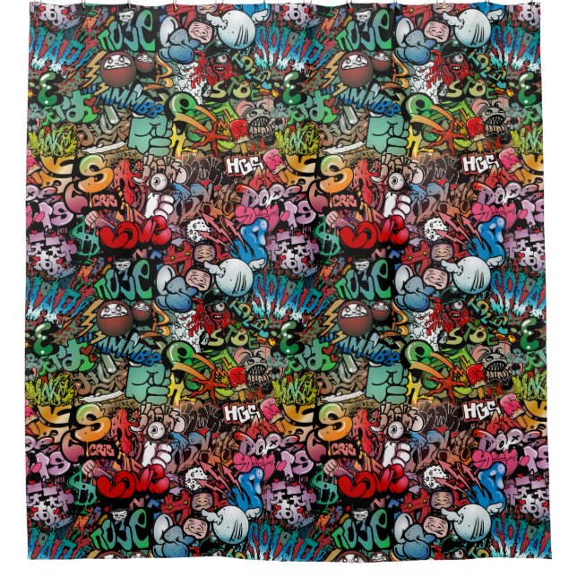 Rideaux De Douche Motif urbain de caractères de graffiti d'art de (Devant)