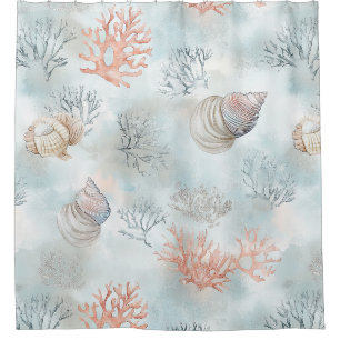 Rideaux De Douche Motif Vagues Aqua et Coquillages de Récif Corallie