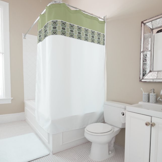 Rideaux De Douche Motif vert olive moderne (En situation)
