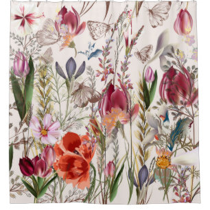 Rideaux De Douche Motif vintage à fleurs avec assortiment de plante