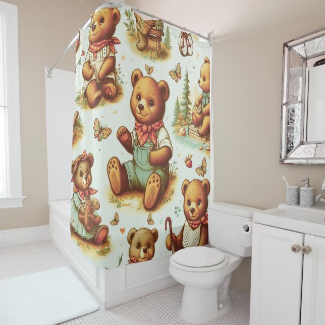 Rideaux De Douche Motif vintage Cute Teddy Bear (En situation)