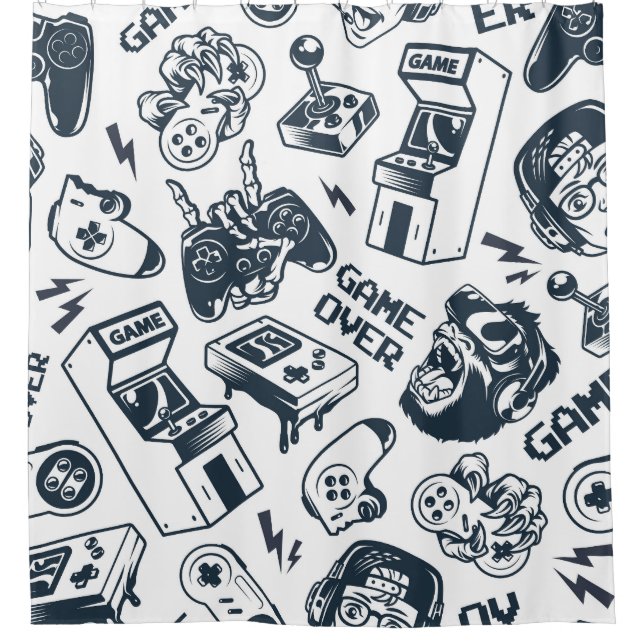 Rideaux De Douche Motif vintage de jeux rétro. (Devant)