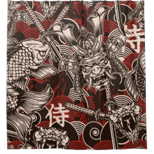Rideaux De Douche motif vintage japonais sans soudure avec katana sw